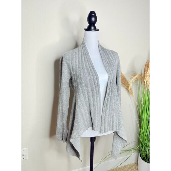 Sarah Spencer Angora Rabbit Hair Quiet Luxury Cardigan Soft Gray Asymmetrical M - Picture 3 of 5